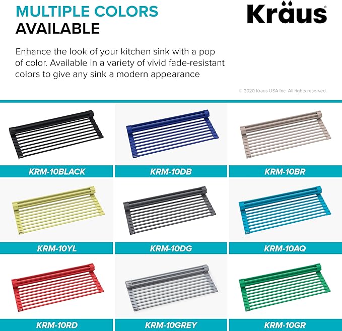 Kraus Multipurpose Over-Sink Roll-Up Dish Drying Rack, Colander and Trivet in Light Grey, KRM-10GREY