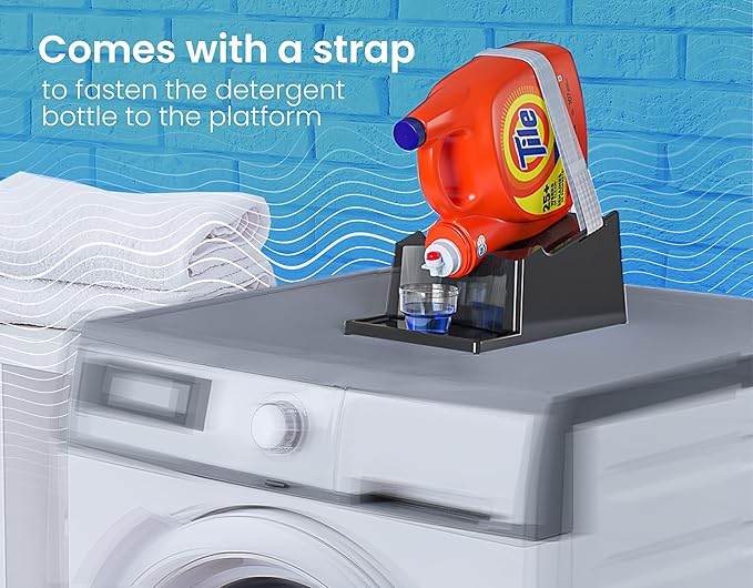 TidyFriend Liquid Laundry Detergent Holder Stand with Drip Tray & Rubber-Grip Feet, Stand for Laundry Room Organization and Storage, Fabric Softener Dispenser with Cup Holder for Easy Pouring (Black)