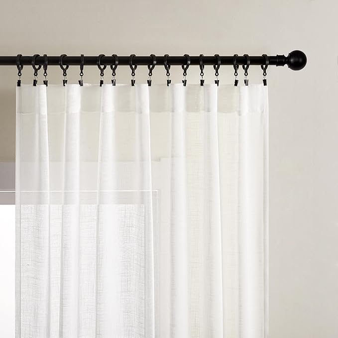 Joydeco Sheer Curtains 72 Inches Long, White Curtains for Living Room 2 Panels Set, Window Curtains Privacy Assured with Light Filtering(W52 x L72 Inch,Pure White)