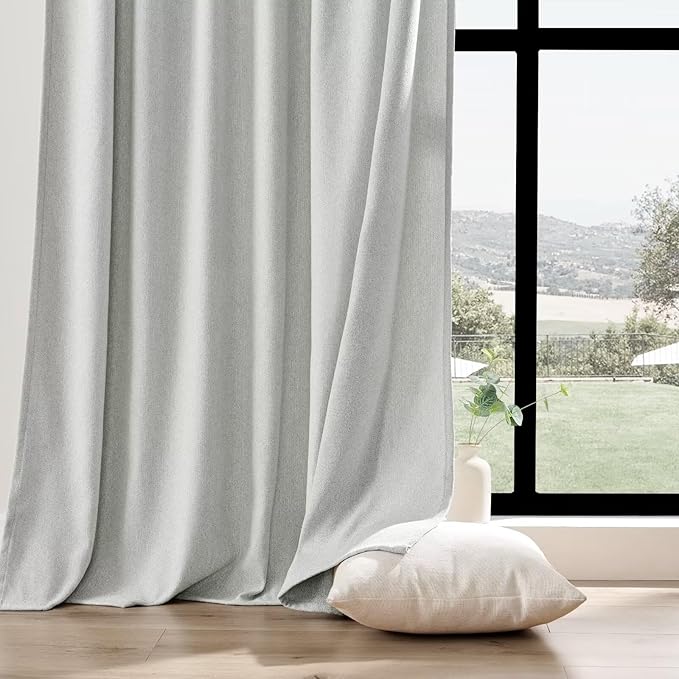 Joydeco Light Filtering Curtains 84 Inch Length for Bedroom, Faux Linen Curtains 84 Inches Long for Living Room, Pinch Pleat Curtains for Living Room 84 Inch Length(52x84 inch, Greyish White)