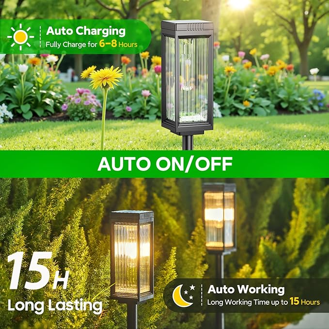 Solar Pathway Lights Outdoor, 4 Pack Upgraded Solar Lights Outdoor Waterproof, Bright Up to 15 Hrs Auto On/Off Garden Light for Yard Patio Lawn Path Walkway Driveway Outside Decor