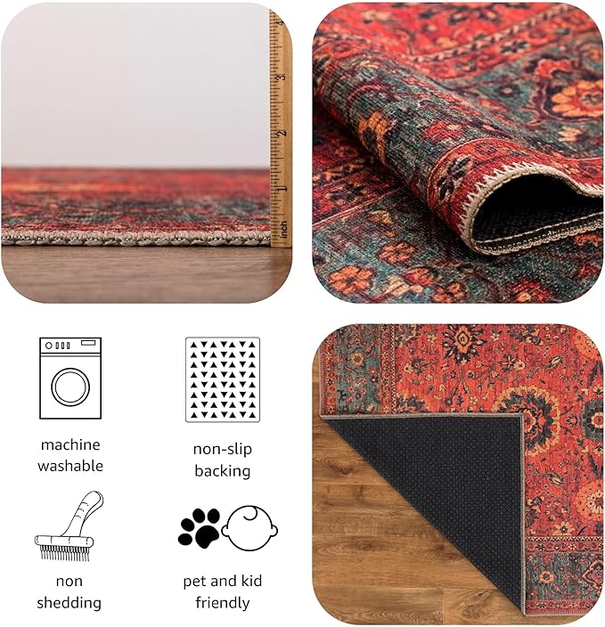 Keen Home Design 6x9 Rug - Machine Washable Area Rug with Non-Slip Backing, Ideal for Living Room, Dining Room, Bedroom - Vintage, Easy Clean, Durable, Low Pile Rug - (6' x 9')