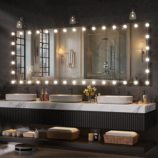 Hasipu LED Bathroom Mirror with Lights, 94" x 36" Hollywood Wall-Mounted Bathroom Mirror with 38 Dimmable Bulbs, 3 Colors Modes, Touch Control, Anti-Fog, Memory Function, Shatter-Proof, ETL Listed