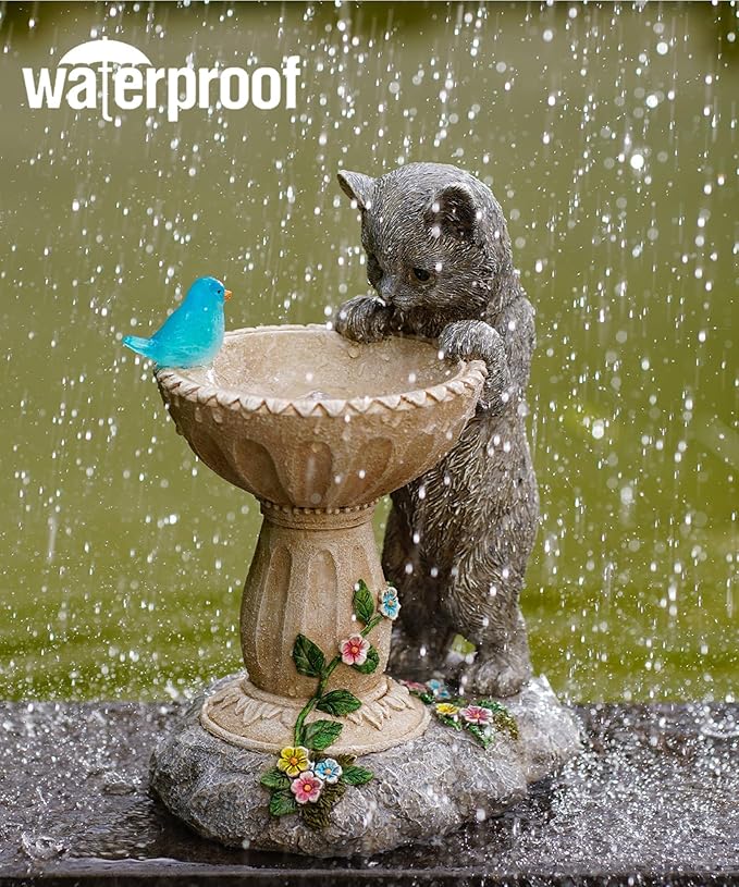 Cat Statues for Bird Bath: Outdoor Sculptures for Garden Lawn Patio Yard Balcony Porch - Unique Gifts for Mother Grandma Women