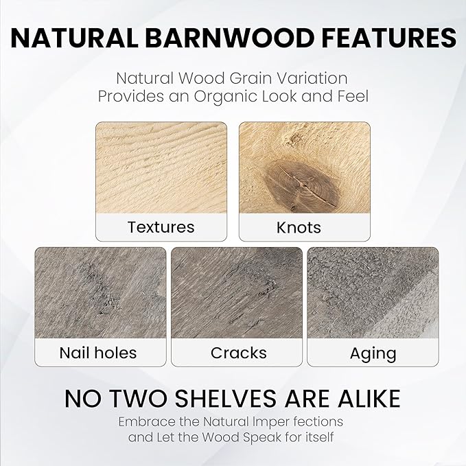 Fun Memories Floating Shelves for Wall Decor, 24"x8" Rustic Reclaimed Wood Shelves, Heavy-Duty Wall Mounted Shelves with Invisible Brackets, Set of 2for Living Room, Bedroom, Kitchen, Natural Finish