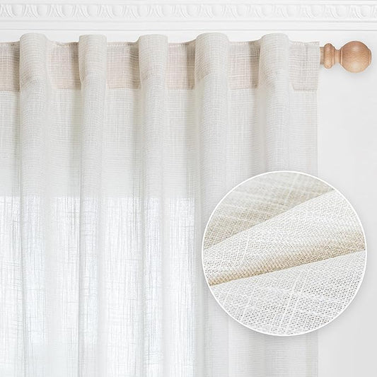 MYSKY HOME Short Curtains for Small Kitchen Windows 45 inches Length, Linen Look Curtain Drapes Cotton Polyester Blend, Soft Fabric Light Filtering Privacy Protect, 50 x 45 inches, Natural, 2 PCs