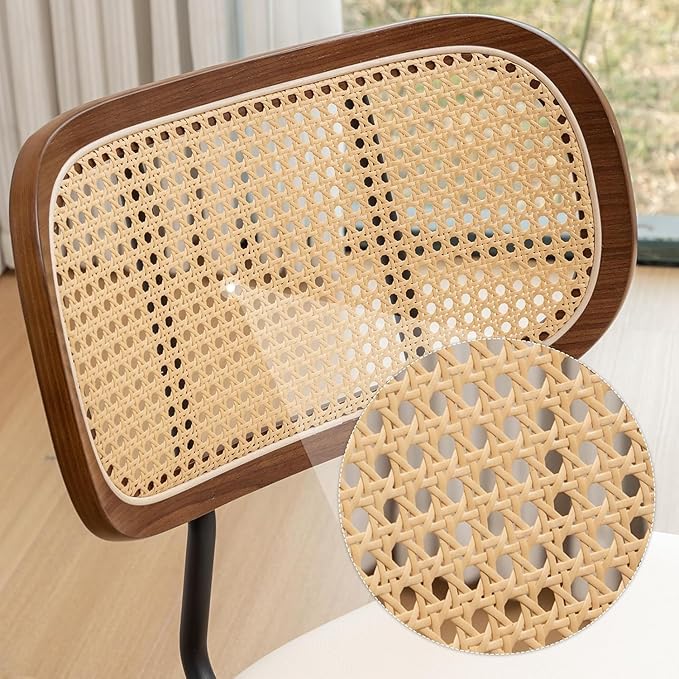 Rattan Dining Chairs Set of 4, Mid Century Modern Dining Chairs with Cane Back for Kitchen Dining Room, 19 Inch Faux Leather Beige