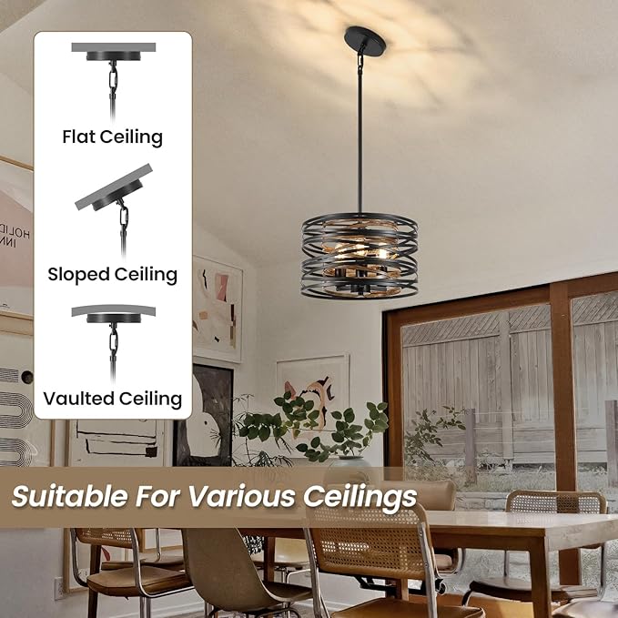 Farmhouse Chandelier, Dining Room Light Fixture, 3-Light Modern Black Pendant Light Fixture, Rustic Industrial Ceiling Hanging Light Fixture for Entryway Foyer Kitchen Over Table Hallway