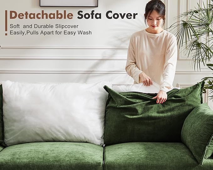 Oversized Accent Chair, Upholstered Modern Sofa Chair with Removable Backrest & Detachable Cover, 24.5" Deep Seat Large Reading Armchair for Living Room Bedroom Office - Chenille Green Set of 1