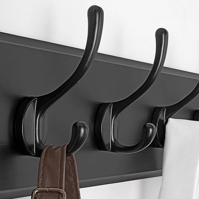 SKOLOO Rustic Wall Mounted Coat Rack, Pine Solid Wood Coat Hook Hanger - 5 Hooks for Hanging Clothes Robes Towels Coats