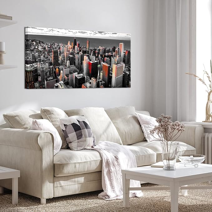 Nachic Wall Black and White Chicago Canvas Print Art Modern Chicago Downtown at Sunset Pictures Painting Modern Cityscape Giclee Artwork for Home Office Living Room Bedroom Decoration 24x48Inches