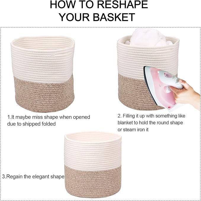 Woven Cotton Rope Plant Basket for 11 inch Flower Pot Floor Indoor Planters,Decorative Small Basket for Plants Storage Organizer Modern Home Decor (12" x 12", Khaki)