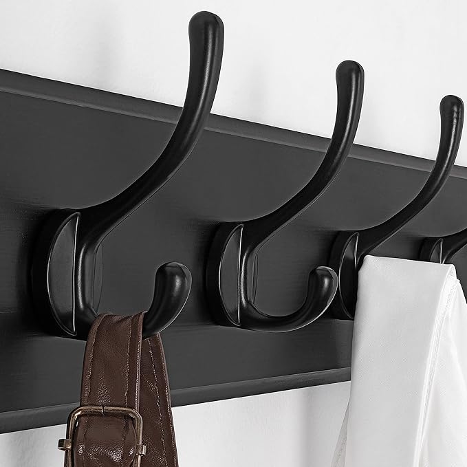 SKOLOO Rustic Wall Mounted Coat Rack, Case of 2, Pine Solid Wood Coat Hook Hanger - 10 Hooks for Hanging Clothes Robes Towels Coats