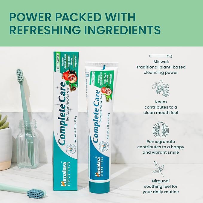 Himalaya Complete Care Toothpaste, Fluoride Free to Reduce Plaque and Brighten Teeth, 6.17 Oz