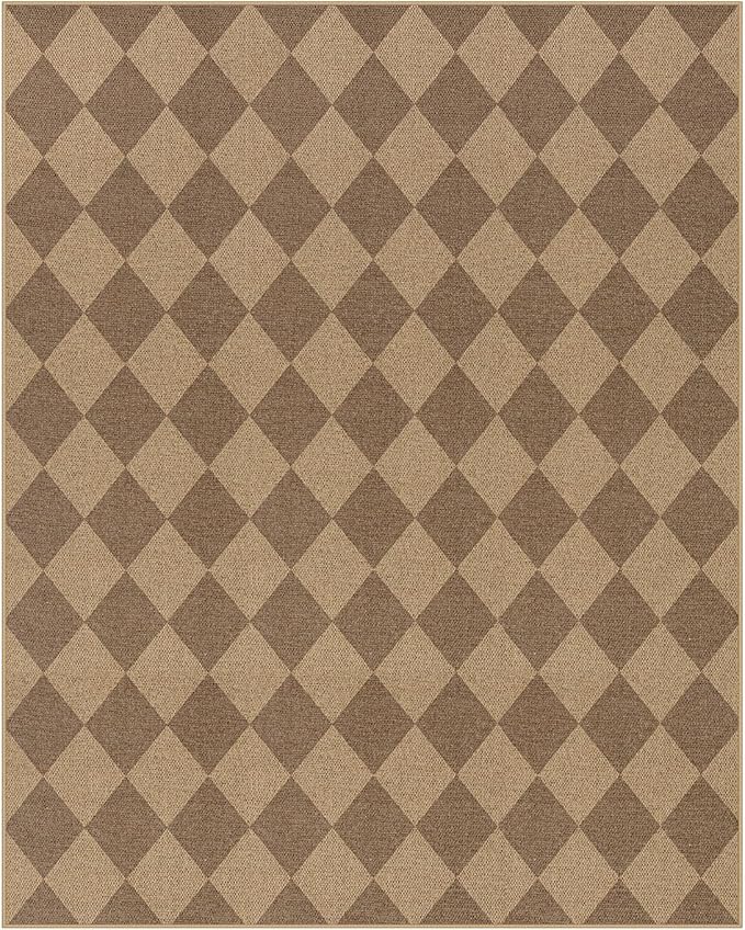 Lahome Checkered Easy Jute Rug 8x10, Washable Rugs for Living Room Dining Room Farmhouse Indoor Outdoor Mat, Neutral Checkerboard Non Slip Black Carpet for Office Backyard Patio