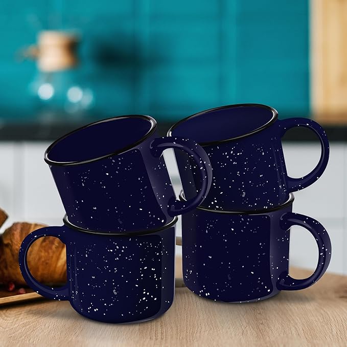 DISCOUNT PROMOS Ceramic Campfire Coffee Mugs 13 oz. Set of 10, Bulk Pack - Perfect for Tea, Espresso, Cappuccino, Hot Cocoa - Blue