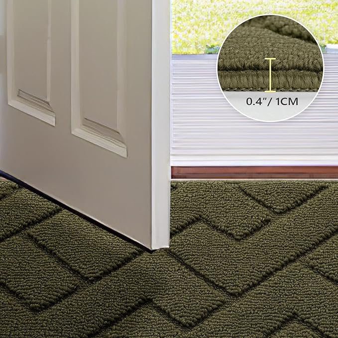 hicorfe Front Door Mat Outside Entrance,20"x31.5" Absorbent Muddy Dirt Resist Welcome Door Mats Outdoor Indoor,Stain and Fade Resistant,Non Slip Backing Entry Mat Doormat for Entryway(Oliver Green)