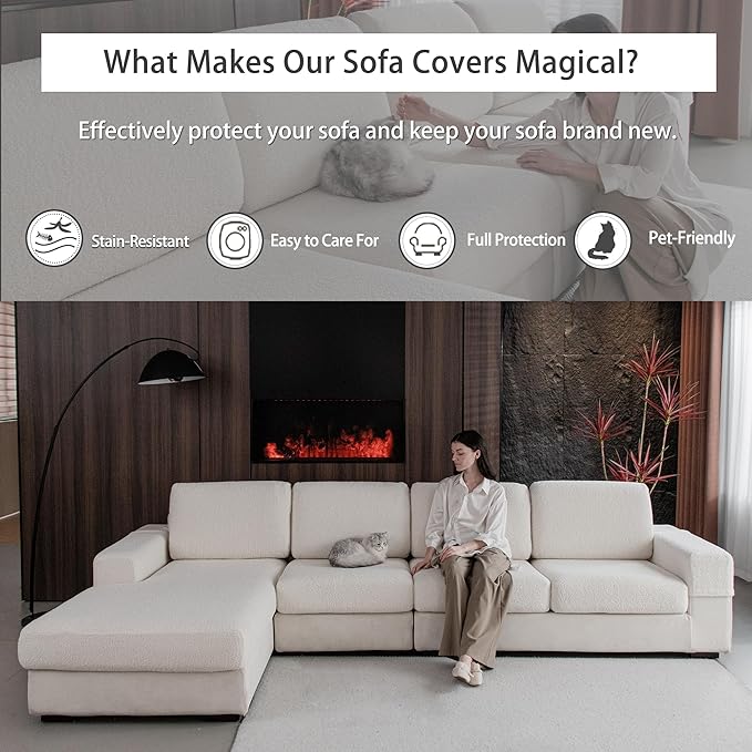 Couch Cushion Covers for Sectional Sofa, Stretch Soft Sofa Slipcovers Washable Wear-Resistant Universal Furniture Protector for Living Room(1 Piece Oversized Cover, Ivory)