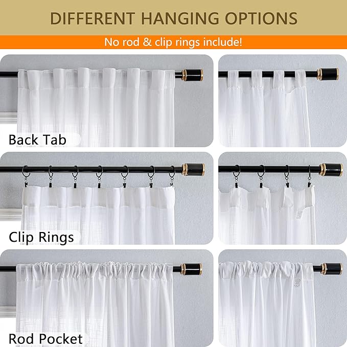 MYSKY HOME White Curtains 95 Inches Long Semi Sheer Drapes Light Filtering for Sliding Glass Door Window Treatments Soft Cotton Blend Panels Linen Look Farmhouse Style, 100" x 95", 1 Piece