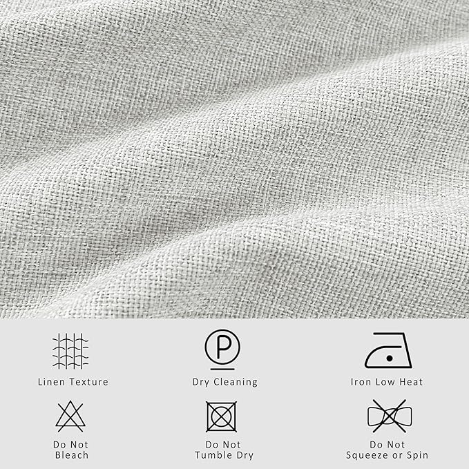 Macochico Pinch Pleated Blackout Linen Curtains 96 Inches Long 100% Light Blocking Burlap Curtains for Bedroom Living Room Thermal Window Panels with Tieback 72”Wx96”L Greyish White 1 Panel
