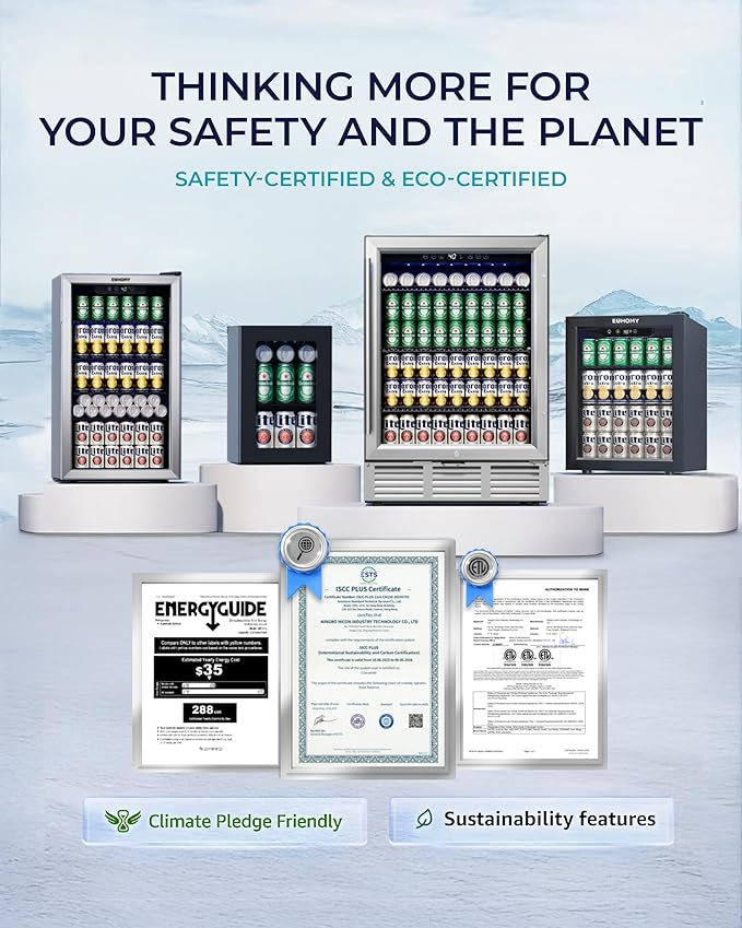 EUHOMY Beverage Refrigerator Cooler - 68 Can Mini Fridge with Glass Door for Soda, Beer, Wine, Small Refrigerator with Digital Temperature Control and Adjustable Shelves for Home Office Bar, 1.7 Cu.ft