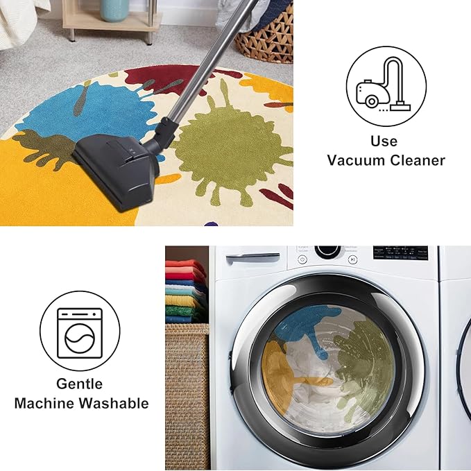 STARUIA Art Round Rug for Playroom, 4'x4' Colorful Kids Rug for Nursery, Non-Slip Small Circle Rugs for Kids Room, Machine Washable Bedroom Rugs Soft Circular Office Carpet for Preschool Dorm