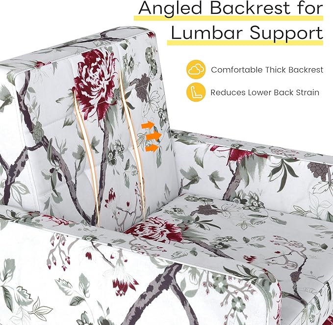 Kromax Mid-Century Modern Accent Chair Set of 2 for Living Room, 496 Lb. Weight Capacity, Dual Armrests, Comfy Extra Large Seat, Timeless Style Perfect for Reading & Relaxing, Red Floral