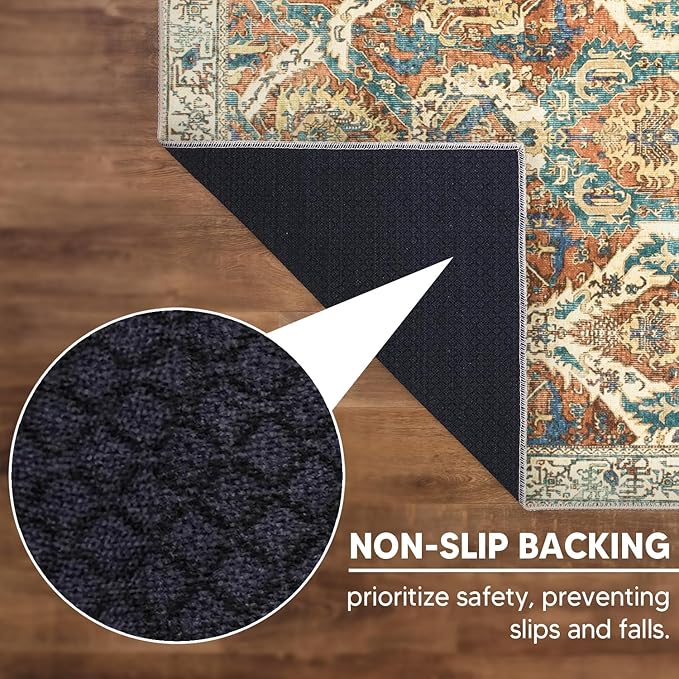 Keen Home Design 6x9 Rug - Machine Washable Area Rug with Non-Slip Backing, Ideal for Living Room, Dining Room, Bedroom - Vintage, Easy Clean, Durable, Low Pile Rug - (6' x 9')