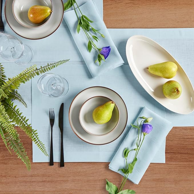 Solino Home Linen Ice Water Table Runner 48 Inches - 100% Pure Linen Farmhouse Short Table Runner 14 x 48 Inch Ideal for Dresser and Coffee Tables - Fete