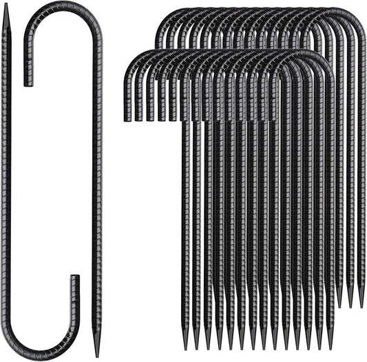 Rebar Stakes 12 Inch J Hook Ground Stakes Heavy Duty 30 Pack Chain Link Fence Stakes Galvanized Anchors Metal Tent Stakes for Wire Fencing Concrete Forming Trampolines Camping Canopies Shed Swing