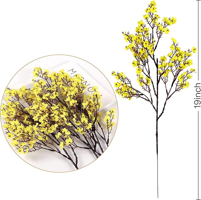 Sggvecsy 15 Pcs Babys Breath Artificial Flowers Gypsophila Bouquets Bulk Real Touch Fake Silk Flowers for Home Wedding DIY Floral Arrangement Kitchen Table Centerpiece Festival Decoration (Yellow)
