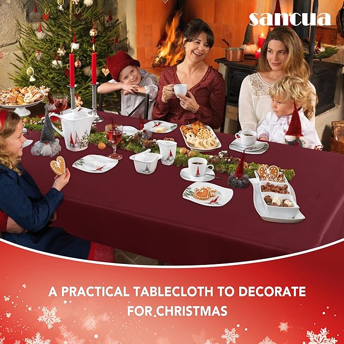 sancua Rectangle Tablecloth - 60 x 84 Inch - Stain and Wrinkle Resistant Washable Polyester Table Cloth, Decorative Fabric Table Cover for Dining Tables, Buffet Parties and Camping, Burgundy