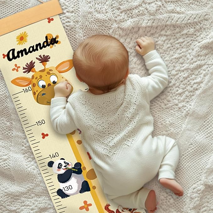 Personalized Name Growth Chart Wall Decor for Kids – Canvas Removable Height Chart Measuring Ruler 59" x 7.9" (Giraffes)