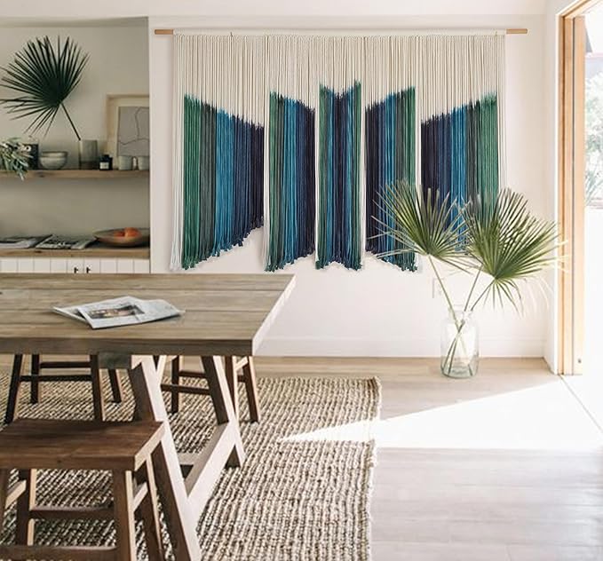IOWER Macrame Wall Hanging Dip-Dyed 59" Wx37 L Craftsmanship Fiber Yarn Wall Art Boho Macrame Wall Decor