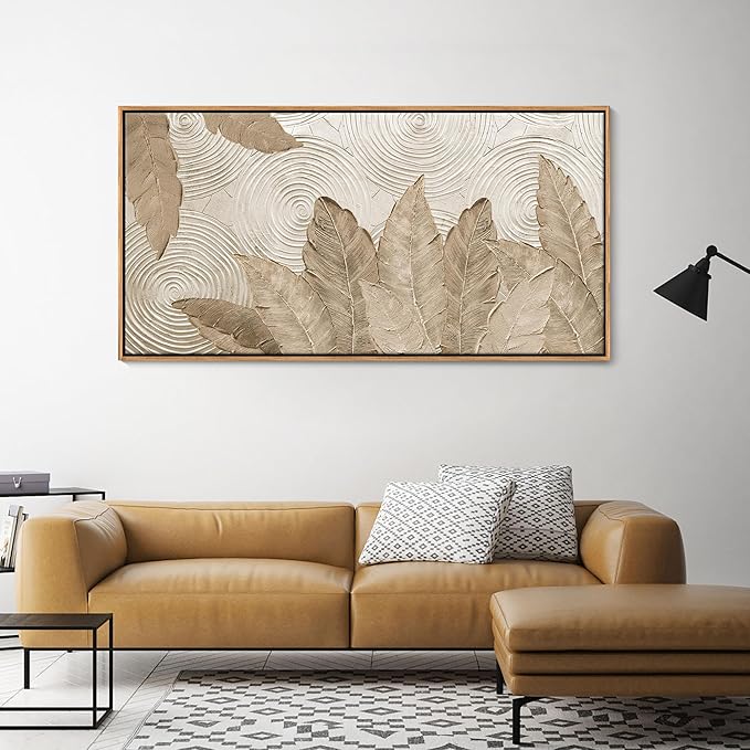 Minimalist & Modern Art for Bedroom Decor Framed Abstract Artwork for Walls Neutral & Contemporary Beige Wall art - Artwork for Living Room and Boho Style Large Abstract Wall Art 24×48IN
