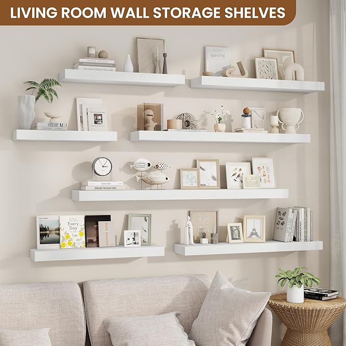 fuqing Floating Shelves for Wall, Bathroom Shelf Wall Mounted for Storage, Shelves with Invisible Bracket for Bedroom, Kitchen, Living Room, Farmhouse Small Book Shelf, 36 Inch Set of 2, White