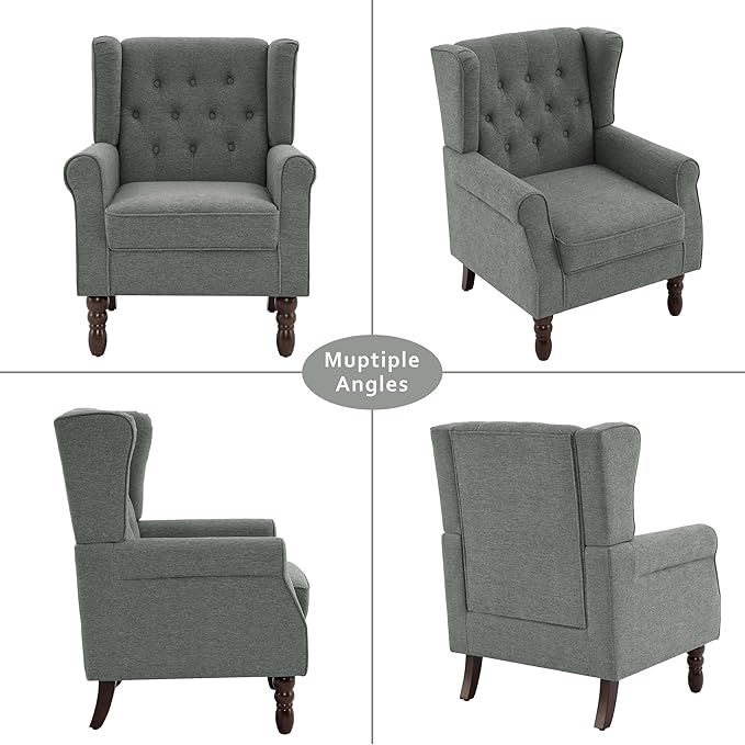 Lumibee High Back Accent Chair Set of 2,Upholstered Wingback Armchair with Solid Wood Legs for Small Spaces,Comfy Single Sofa Chair for Living Room,Bedroom,Office-Gray