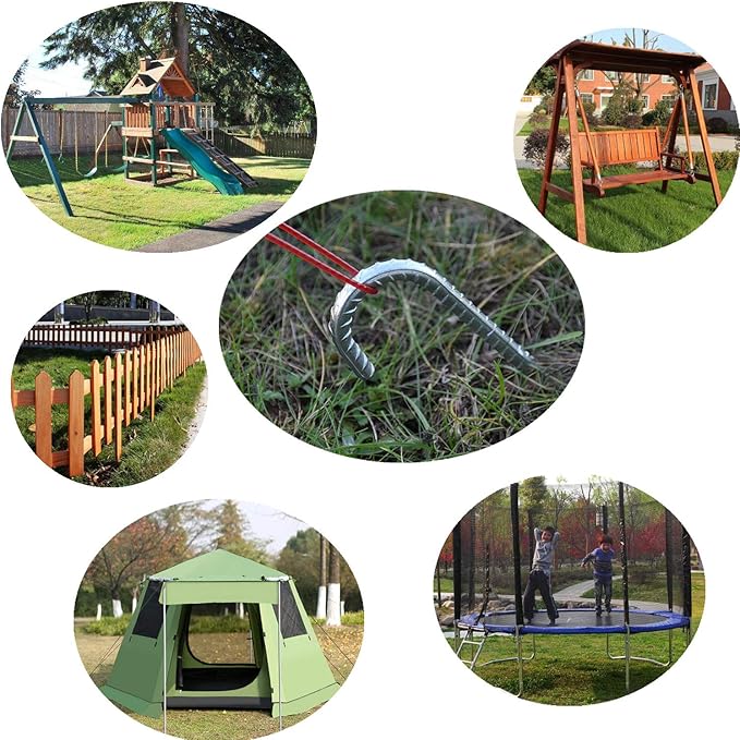 Rebar Stakes 16 inch, 3/8" Diameter Heavy Duty J Hook Stakes 8 Pack, Galvanized Anti-Rust Ground Anchor Long Tent Stakes for Dog Fence Trompoline Swing Set