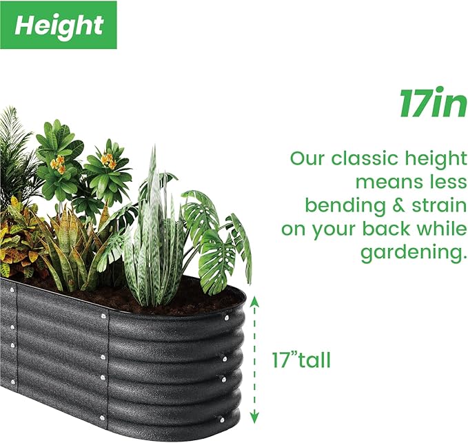 Raised Garden Bed Kit 8×2×1.4 FT Magnesium-Aluminum-Zinc Stainless Steel Metal Planter Box for Planting Outdoor Plants Vegetables (Cracked Silver)