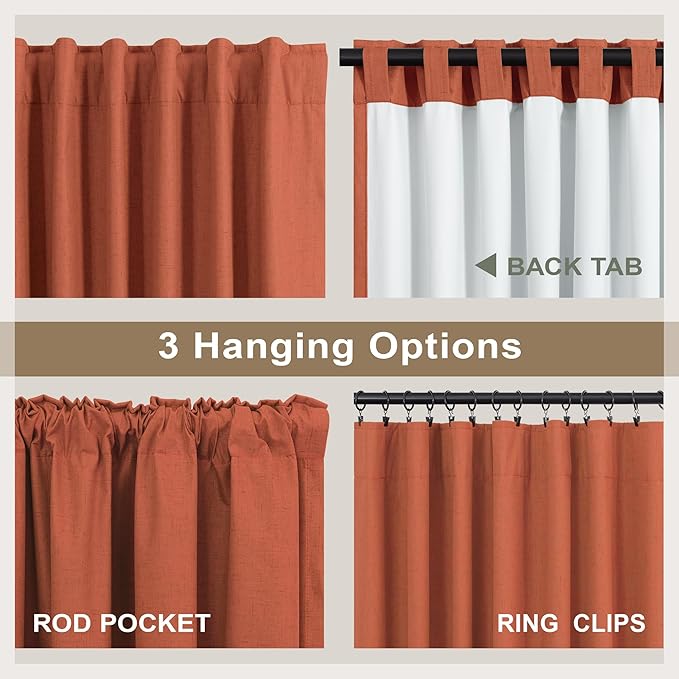 Terracotta Blackout Curtains for Living Room 2 Panel 84 Inches Long Back Tab Pocket Black Out Linen Burnt Orange Rust Drapes for Bedroom Darkening Thermal Insulated Boho Farmhouse Fall Decor 84 Length