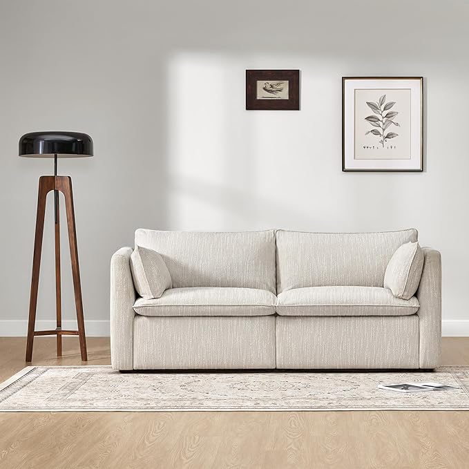 CHITA Sectional Modular Down Filled Loveseat Sofa, Comfty Feather Loveseat Cloud Couch, FSC Certified Modular Sectional Couch for Living Room, 80 inch Width,2 Seat Modular Sofa, Snow