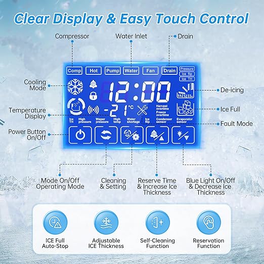 Ice Machine Commercial Ice Maker Machine, 450 Lbs /24H, 200 lbs Bin, Under Counter Built-in or Freestanding, Stainless Steel Household Use, Restaurant Bar Kitchen Cafe