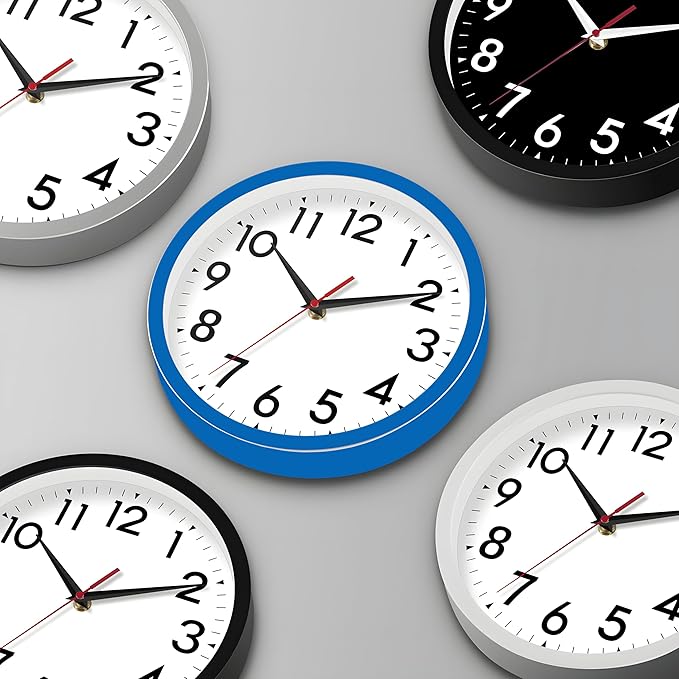 Wall Clock Small Analog 8 Inch Silent Non Ticking Battery Operated Modern Simple Decorative for Kitchen Office Bedroom Bathroom Living Room(Blue)