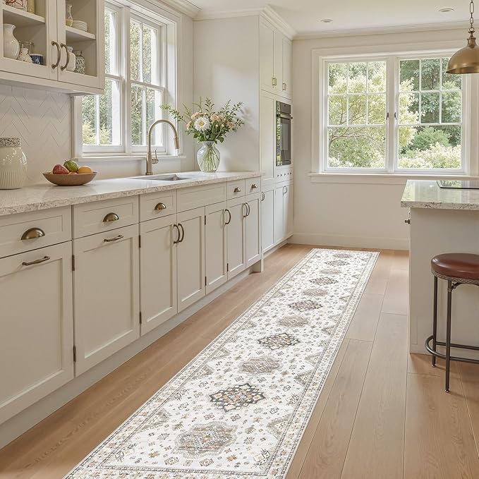 Washable 2.6x12 Runner Rug - Area Rugs Neutral Vintage Distressed Floral Farmhouse Boho Large Soft Floor Rug Indoor Carpet for Hallway Entryway Kitchen Home - Blue Brown