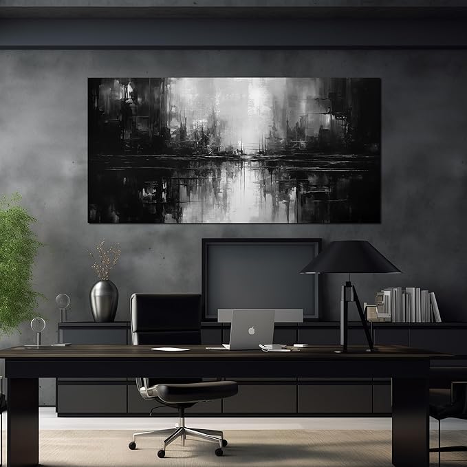 Large Abstract Canvas Wall Art for Living Room Large Size,Black and White Pictures Wall Art for Office 29 x 59 Inch
