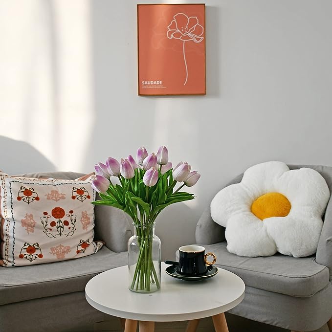 Mandy's Artificial Tulips 20 Stems Light Purple PU Faux Flowers for Wedding Home Decor 13.5 Inch