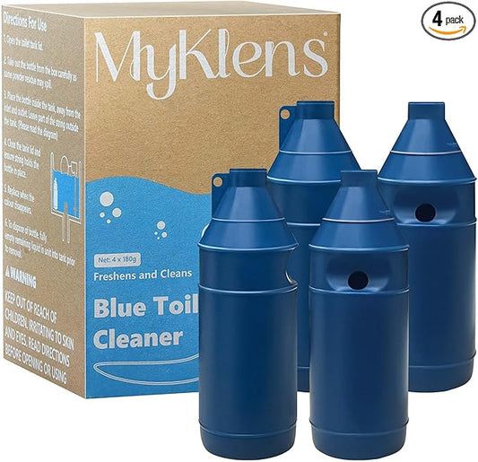 Toilet Bowl Cleaner Bottle, Automatic Toilet Bowl Cleaner Tablets in Bottle, Easy to Use, Long-Lasting Effect Toilet Cleaners Drop in Tank, Blue, 4 Bottles
