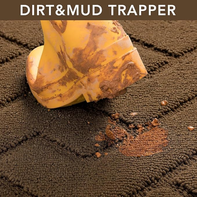 hicorfe Front Door Mat Outside Entrance,36"x59" Absorbent Muddy Dirt Resist Welcome Door Mats Outdoor Indoor,Stain and Fade Resistant,Non Slip Backing Entry Mat Doormat for Entryway(Dark Brown)