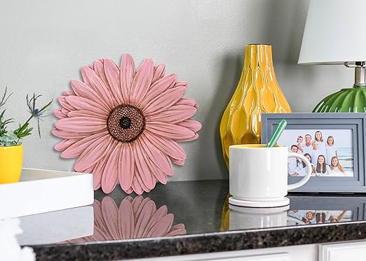 NAT & Jules Gerbera Daisy Flower Shaped Dimensional Indoor Outdoor 12 inch Cast Resin Decorative Garden Stepping Stone, Patio, Walkway Sculpture Yard Art, Pink