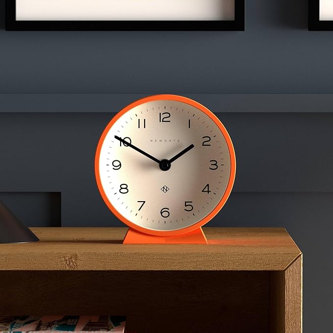 NEWGATE® M Mantel Echo Desk Clock | Modern Round Design | Pumpkin Orange | Easy to Read Numbers | Contemporary Style for Desk, Table, Shelf or Bedside